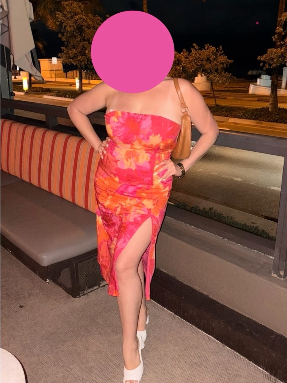 Lulu's Strapless Floral Midi Dress in Pink & Orange - Picture 4 of 4